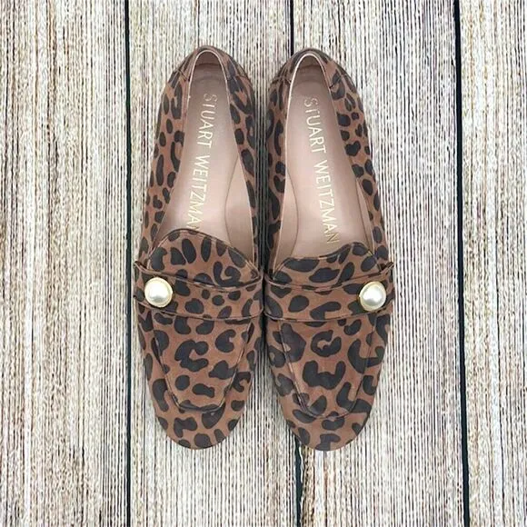 Stuart Weitzman Payson Pearl‎ Women's Size 7 B Suede Cheetah Print Loafer Flats