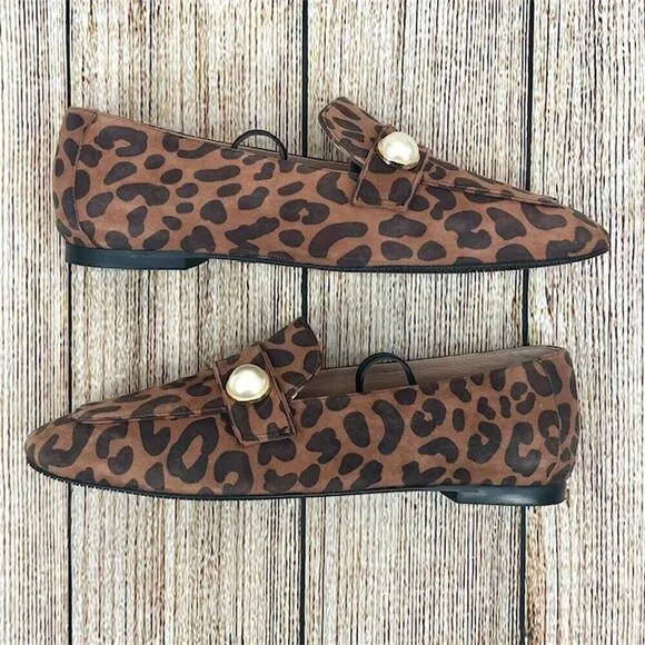 Stuart Weitzman Payson Pearl‎ Women's Size 7 B Suede Cheetah Print Loafer Flats