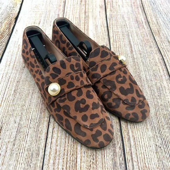 Stuart Weitzman Payson Pearl‎ Women's Size 7 B Suede Cheetah Print Loafer Flats