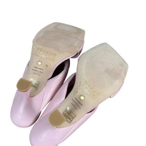 Stuart Weitzman Playa 75 Knot Sandal Womens 6 Pink Square Toe Spool Heel S7073