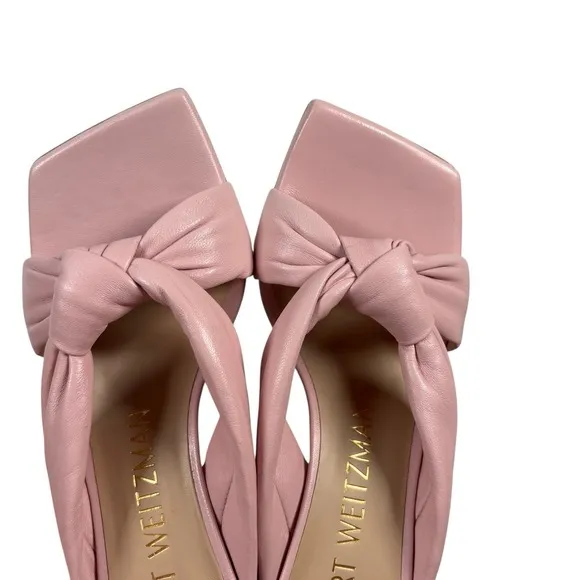 Stuart Weitzman Playa 75 Knot Sandal Womens 6 Pink Square Toe Spool Heel S7073
