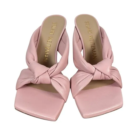 Stuart Weitzman Playa 75 Knot Sandal Womens 6 Pink Square Toe Spool Heel S7073