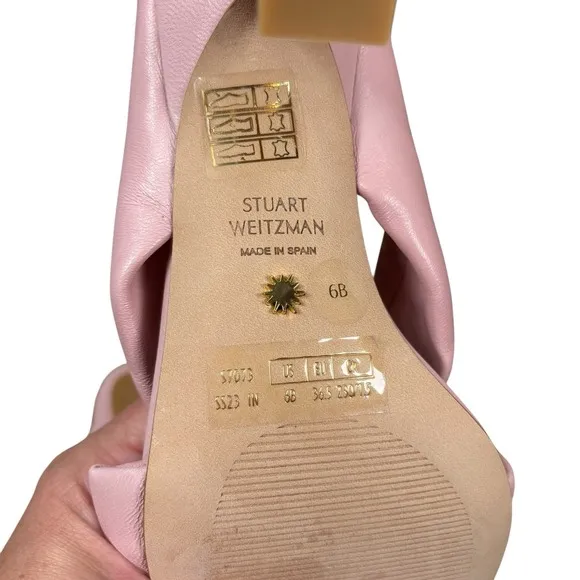 Stuart Weitzman Playa 75 Knot Sandal Womens 6 Pink Square Toe Spool Heel S7073