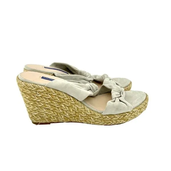 Stuart Weitzman Wedge Sandal Espadrille Light Grey Slides SZ 7 New $395