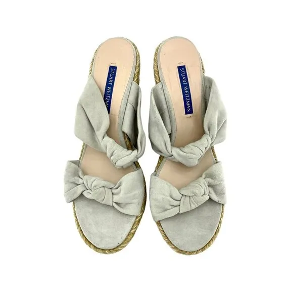 Stuart Weitzman Wedge Sandal Espadrille Light Grey Slides SZ 7 New $395
