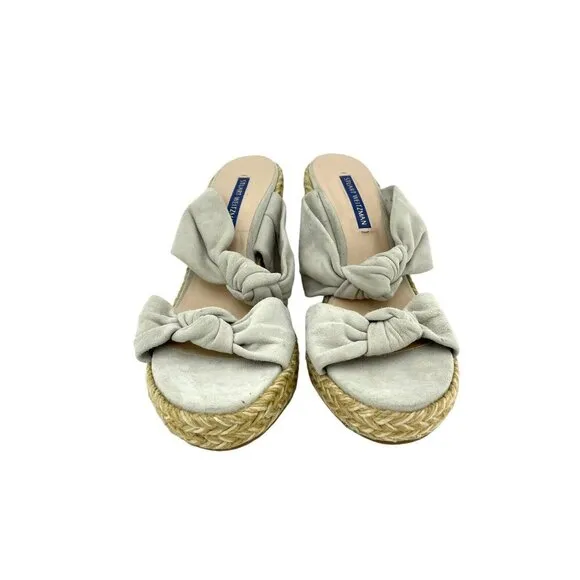Stuart Weitzman Wedge Sandal Espadrille Light Grey Slides SZ 7 New $395