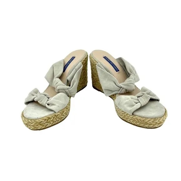 Stuart Weitzman Wedge Sandal Espadrille Light Grey Slides SZ 7 New $395
