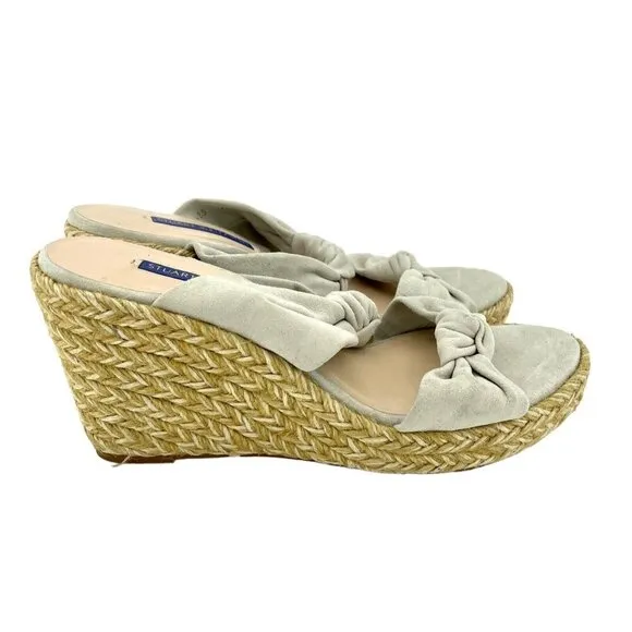 Stuart Weitzman Wedge Sandal Espadrille Light Grey Slides SZ 7 New $395