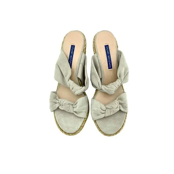 Stuart Weitzman Wedge Sandal Espadrille Light Grey Slides SZ 7 New $395