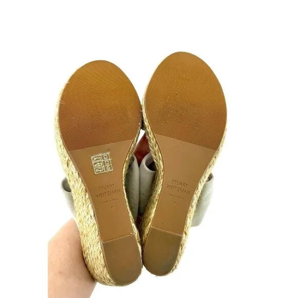 Stuart Weitzman Wedge Sandal Espadrille Light Grey Slides SZ 7 New $395