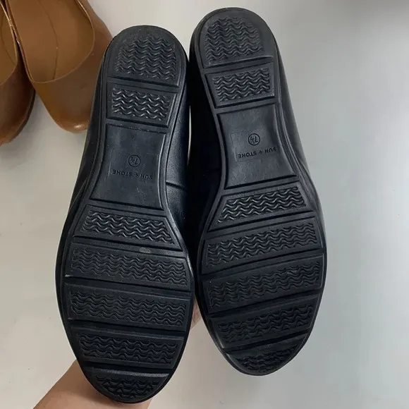 Sun &amp; stone eliana black and cognac faux leather ballet flats lot basic neutral