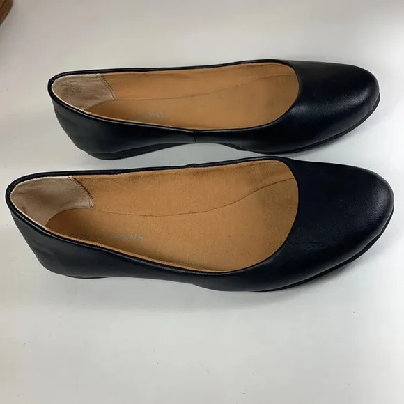Sun &amp; stone eliana black and cognac faux leather ballet flats lot basic neutral