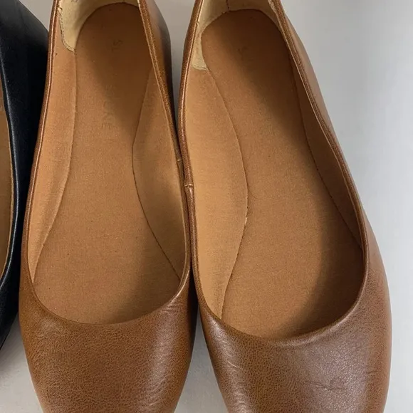 Sun &amp; stone eliana black and cognac faux leather ballet flats lot basic neutral