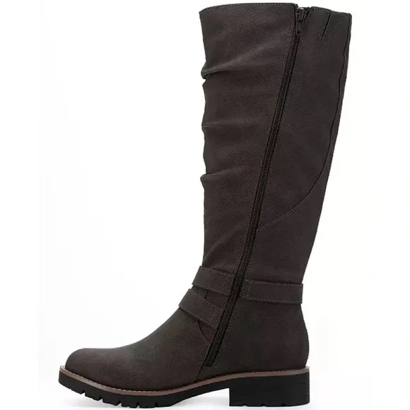 Sun   Stone Brinley Strapped Lug-Sole Boots Charcoal