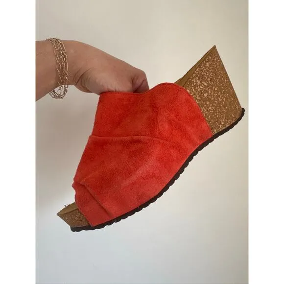 Sundance Suede Cork Wedge Slide Sandals -Size 39