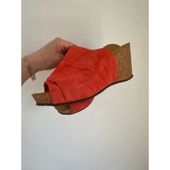 Sundance Suede Cork Wedge Slide Sandals -Size 39