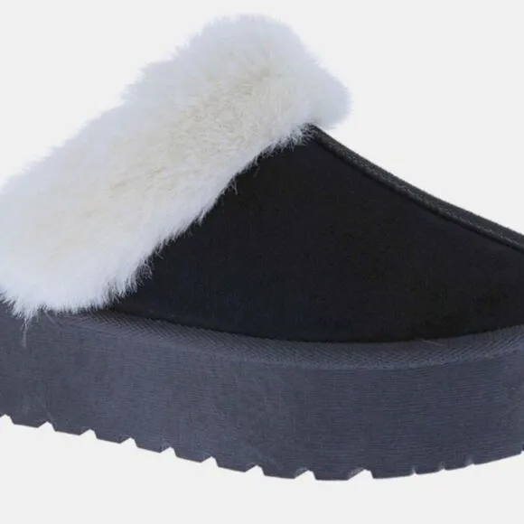 🆕️Super Comfy Thick Bottom Fur Trim Snow Slippers c2-s1-66