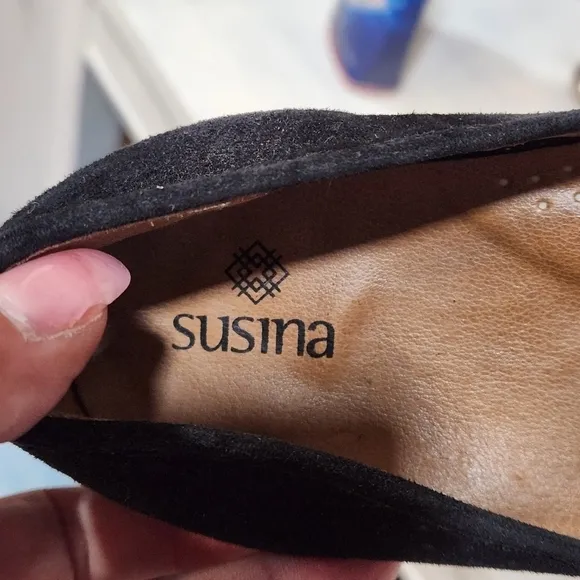 SUSINA Black Perforated Suede Leather Loafers Shoes Flats Size 9M