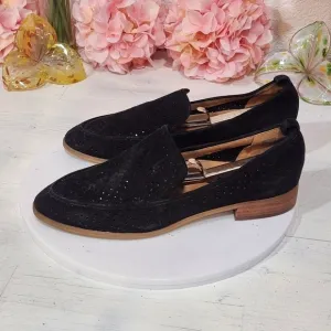 SUSINA Black Perforated Suede Leather Loafers Shoes Flats Size 9M