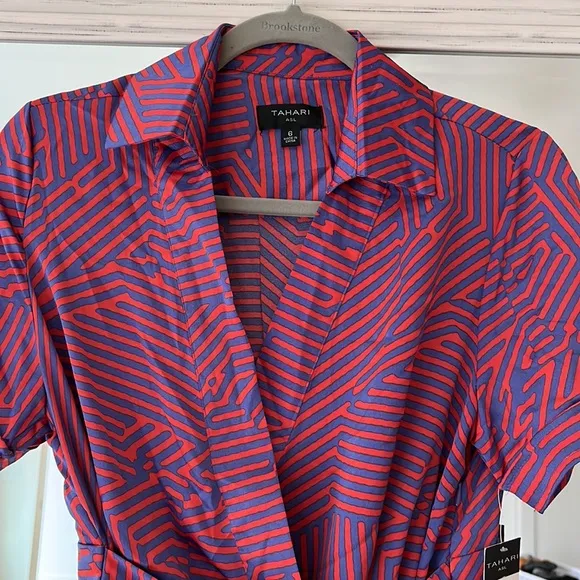 TAHARI ASL‎ Faux Wrap Dress Geometric Print Size 6 *Worn Once* EUC
