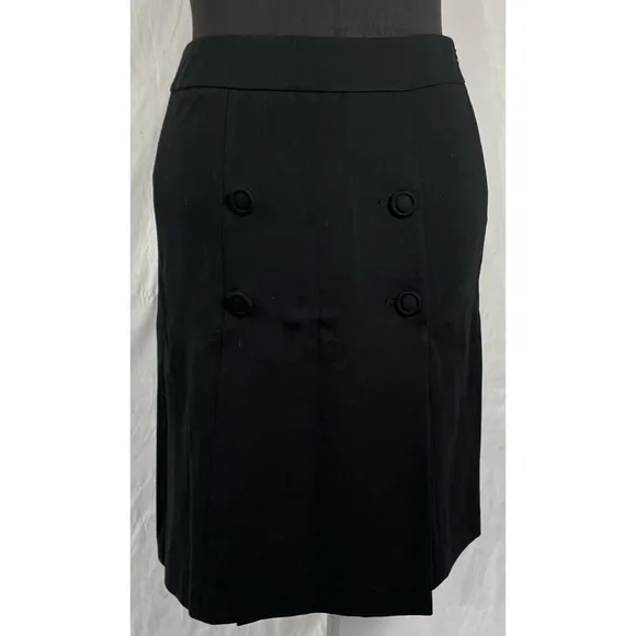 Talbots Black Front Button Detail Faux Wrap Skirt