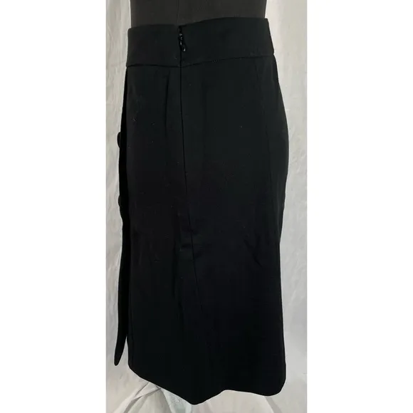 Talbots Black Front Button Detail Faux Wrap Skirt