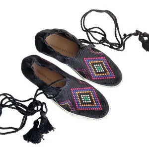Tamara Mellon Black Sonic-Knit Crochet Tassel Lace sneakers Size 36.5 EU