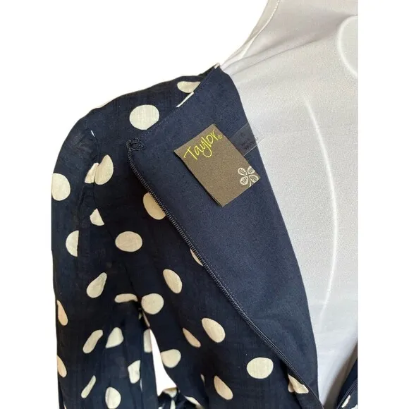*TAYLOR*Women's 3/4 Sleeve V-Neck Faux Wrap Polka-Dot High-Low Wrap Dress Size M