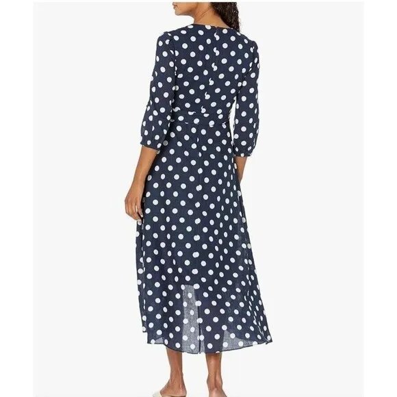 *TAYLOR*Women's 3/4 Sleeve V-Neck Faux Wrap Polka-Dot High-Low Wrap Dress Size M