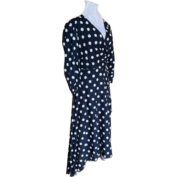 *TAYLOR*Women's 3/4 Sleeve V-Neck Faux Wrap Polka-Dot High-Low Wrap Dress Size M