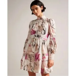Ted Baker London Fleurz Long Sleeve Boho Cocktail Dress above knee mini lace