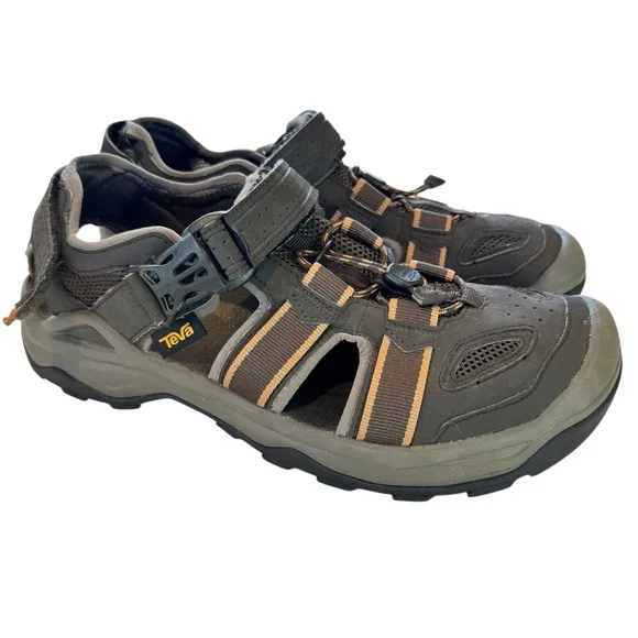 Teva Men's 10 Omnium 2 Water Hybrid Sandals Closed Toe Brown/Orange Bungee