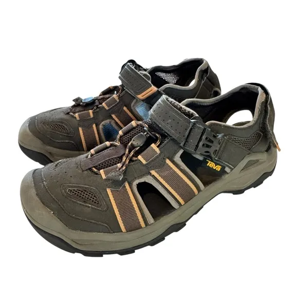 Teva Men's 10 Omnium 2 Water Hybrid Sandals Closed Toe Brown/Orange Bungee