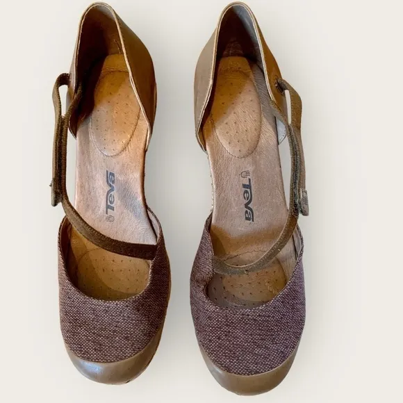 Teva Riviera Mary Jane Cork 3 inch High Heeled Closed Toe Brown Sandals Size 10