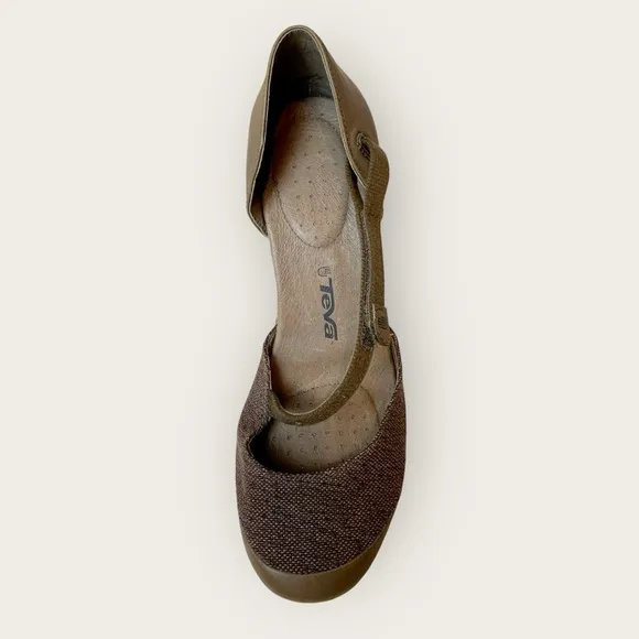 Teva Riviera Mary Jane Cork 3 inch High Heeled Closed Toe Brown Sandals Size 10