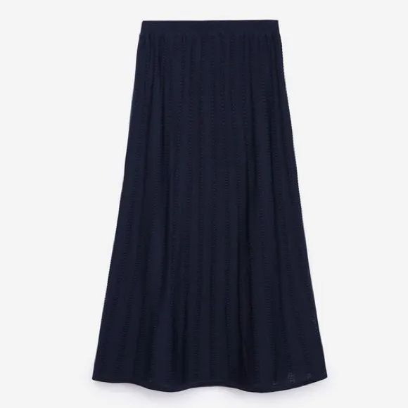 The Kooples Navy Pleated Knit Midi Skirt