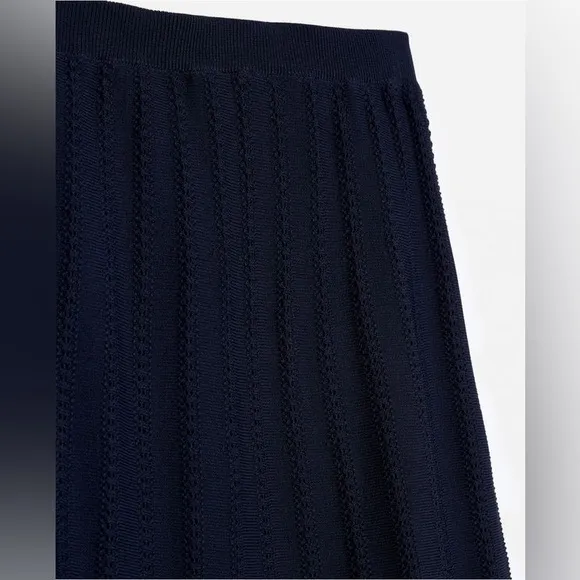 The Kooples Navy Pleated Knit Midi Skirt