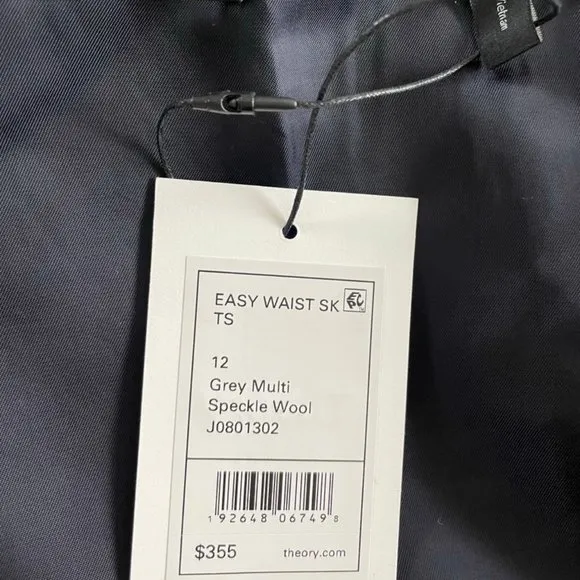 Theory Easy Waist Wool Skirt in Speckled Grey Size 12 NWT