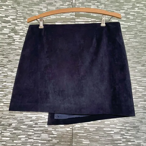 Theory Fulton Faux Suede Brilliant Navy Wrap Mini Skirt NWT Womens Size S
