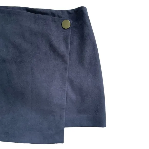 Theory Fulton Faux Suede Brilliant Navy Wrap Mini Skirt NWT Womens Size S