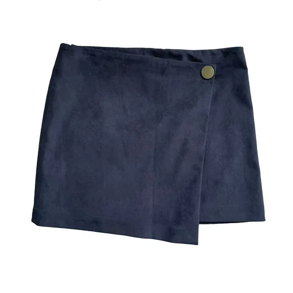 Theory Fulton Faux Suede Brilliant Navy Wrap Mini Skirt NWT Womens Size S
