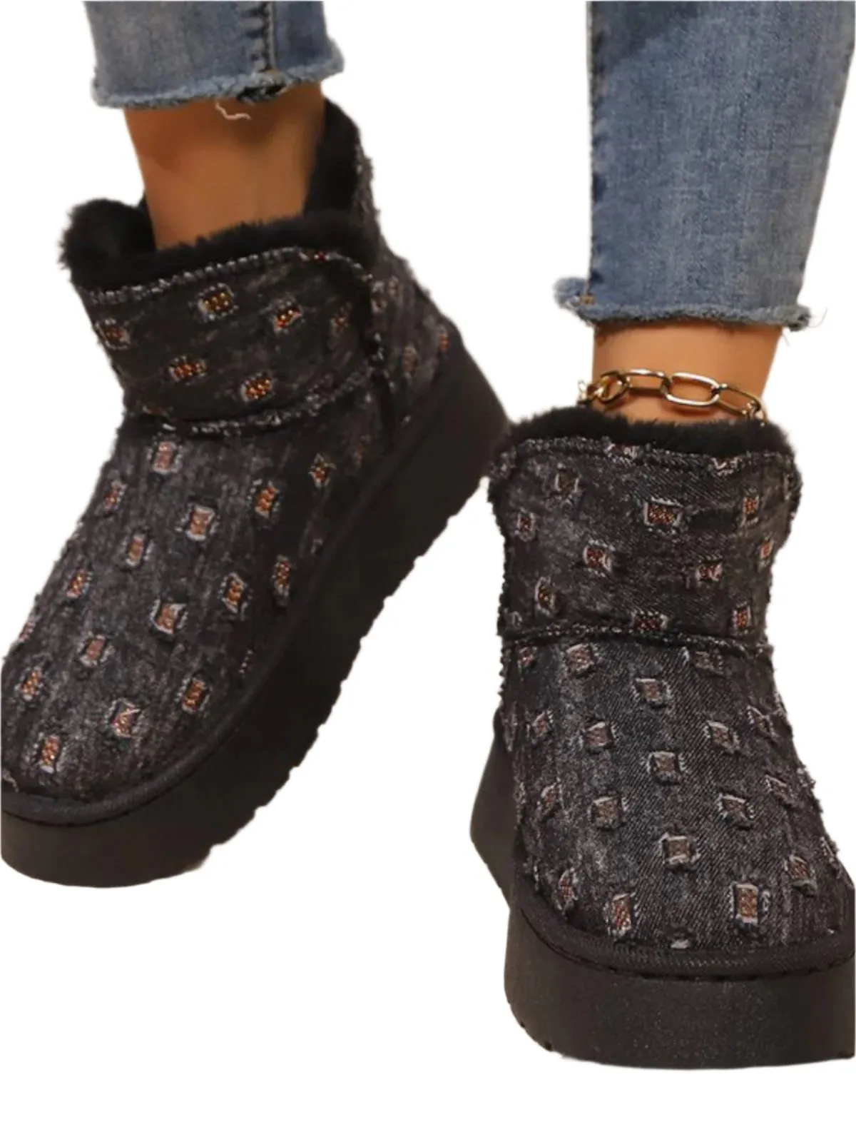 Thermal Plush Round Toe Platform Boots