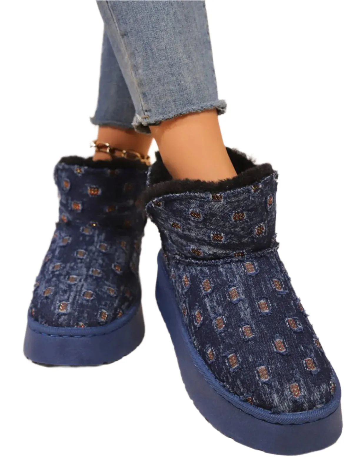 Thermal Plush Round Toe Platform Boots