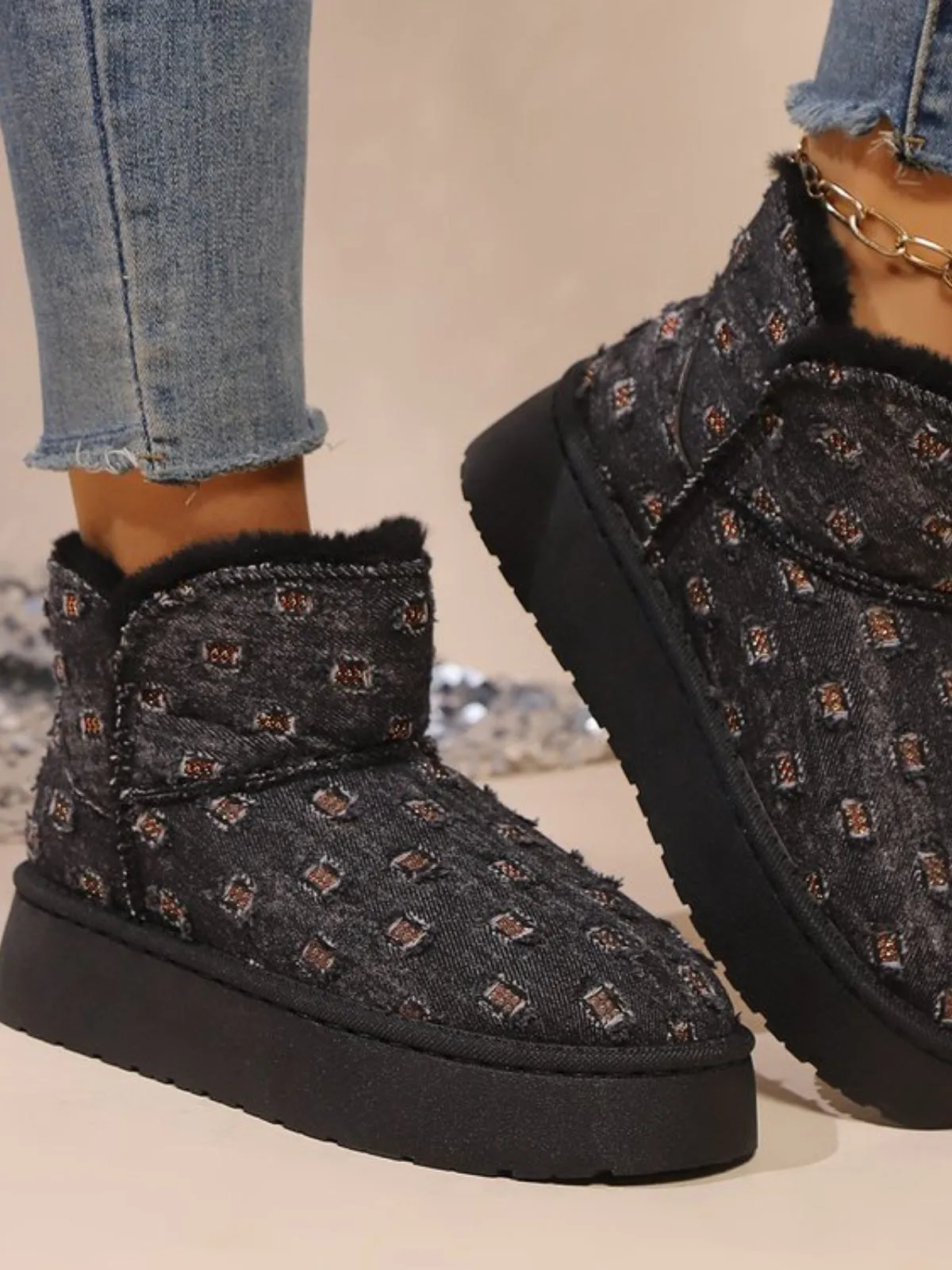 Thermal Plush Round Toe Platform Boots