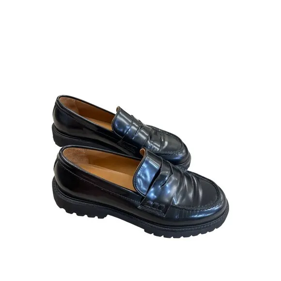 Thursday Everydat mens black Leather Penny slip on Loafer shoes size 8 SKU 8543