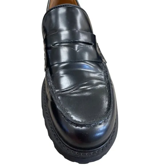 Thursday Everydat mens black Leather Penny slip on Loafer shoes size 8 SKU 8543