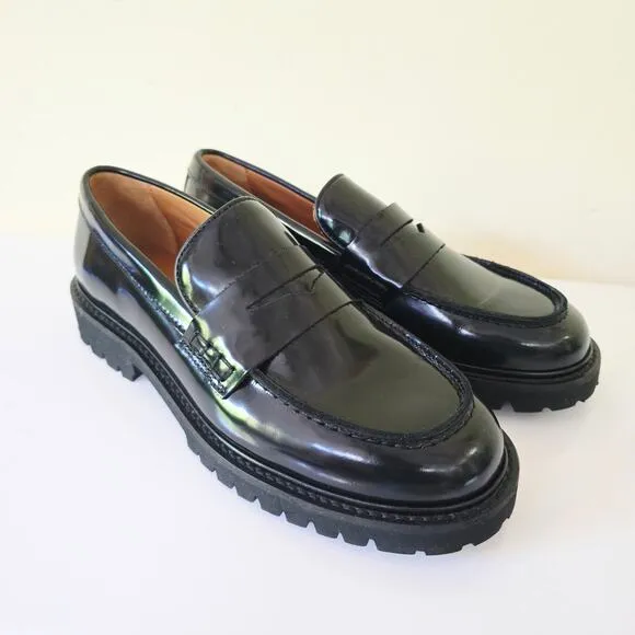 Thursday Penny Platform Black Loafers Patent Leather Shoes Lug Women Size 7.5
