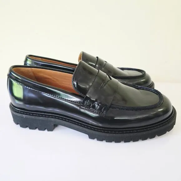 Thursday Penny Platform Black Loafers Patent Leather Shoes Lug Women Size 7.5