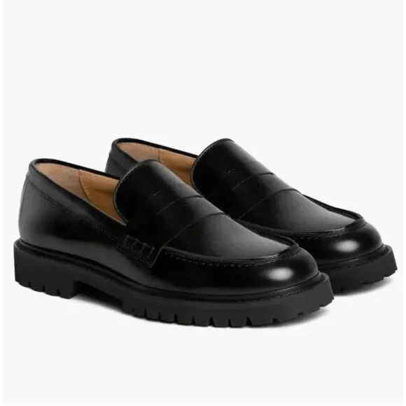 Thursday Penny Platform Black Loafers Patent Leather Shoes Lug Women Size 7.5