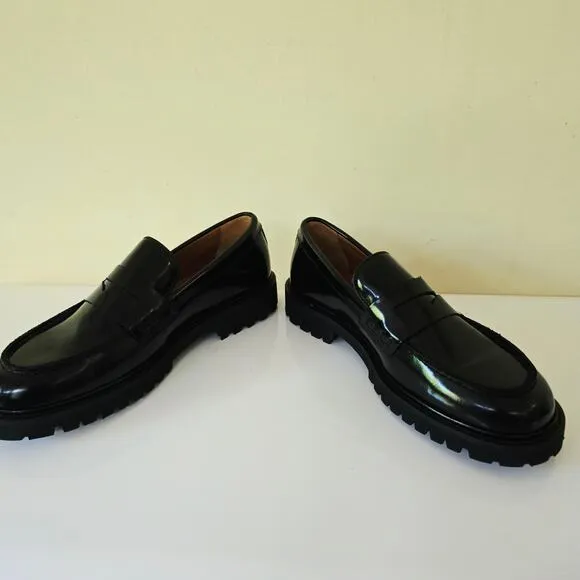 Thursday Penny Platform Black Loafers Patent Leather Shoes Lug Women Size 7.5